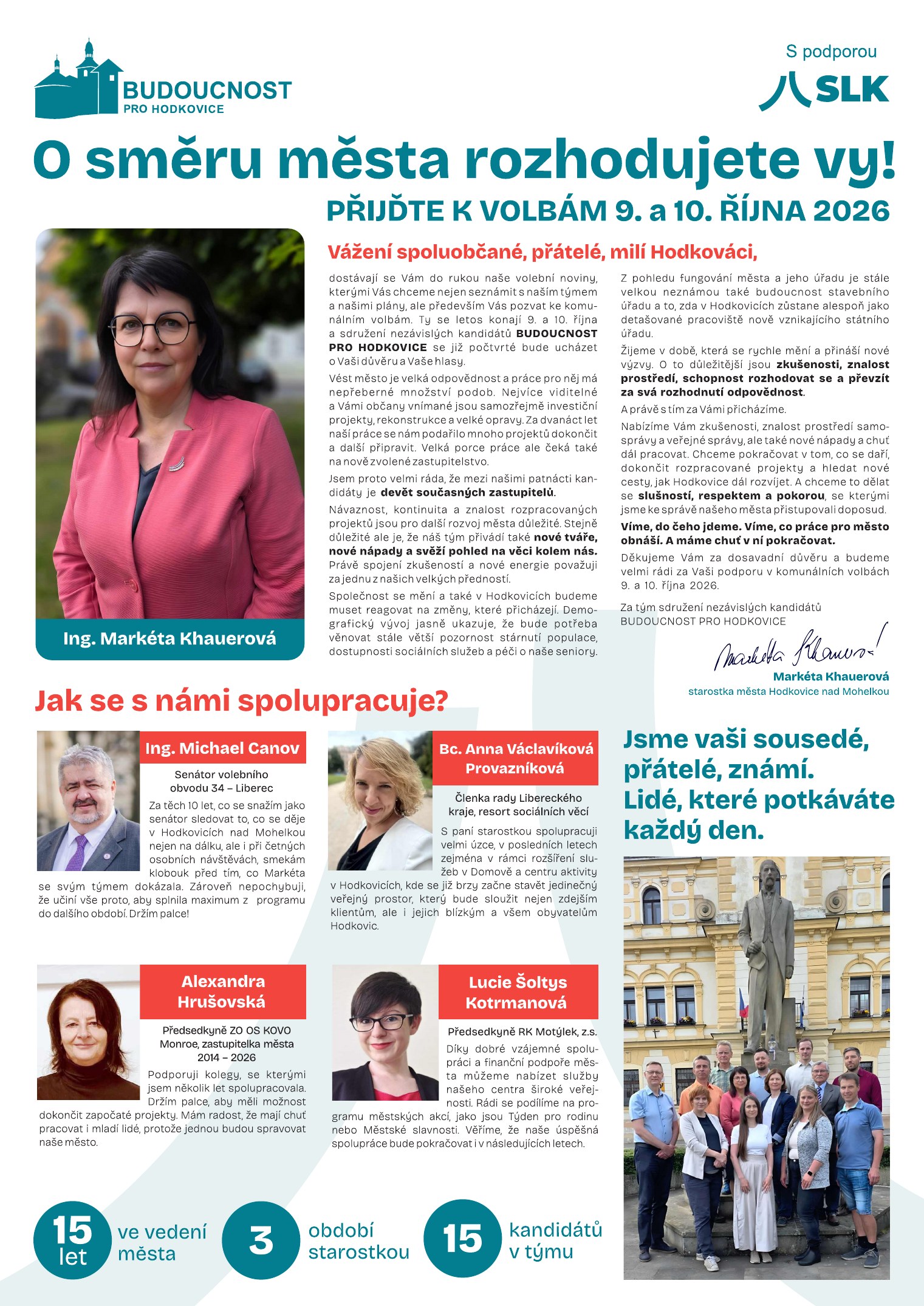 Titulní strana volebních novin Budoucnost pro Hodkovice 2026